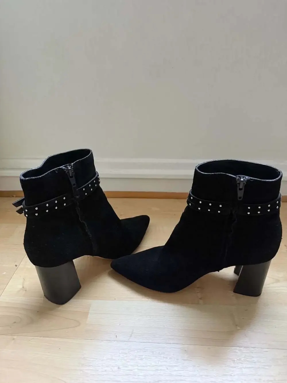 PAIGE Celia Studded Black Suede Pointed Toe Ankle Boots